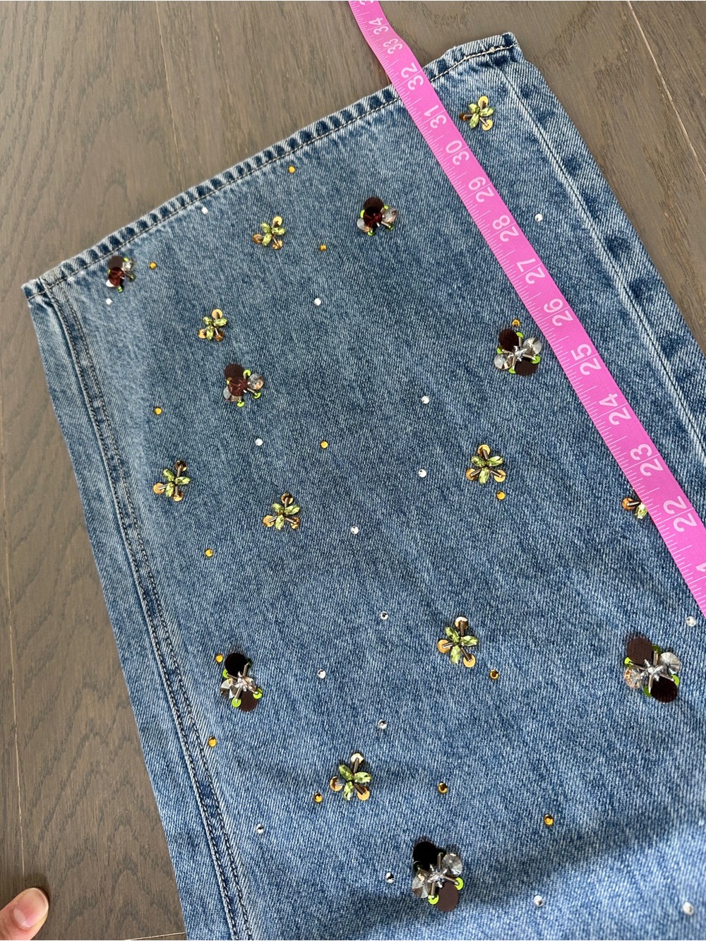 Veronica Beard KASEY silver dust embellished floral jeans Wide Leg w/ Tags - 24 - Picture 7 of 8